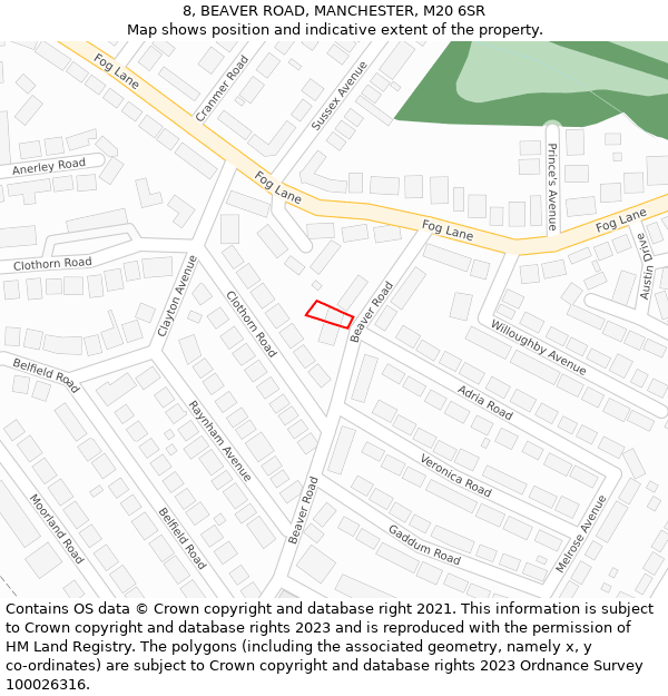 8, BEAVER ROAD, MANCHESTER, M20 6SR: Location map and indicative extent of plot