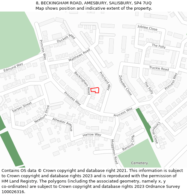 8, BECKINGHAM ROAD, AMESBURY, SALISBURY, SP4 7UQ: Location map and indicative extent of plot