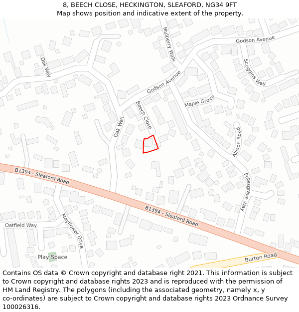 8, BEECH CLOSE, HECKINGTON, SLEAFORD, NG34 9FT: Location map and indicative extent of plot