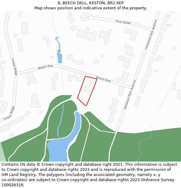 8, BEECH DELL, KESTON, BR2 6EP: Location map and indicative extent of plot