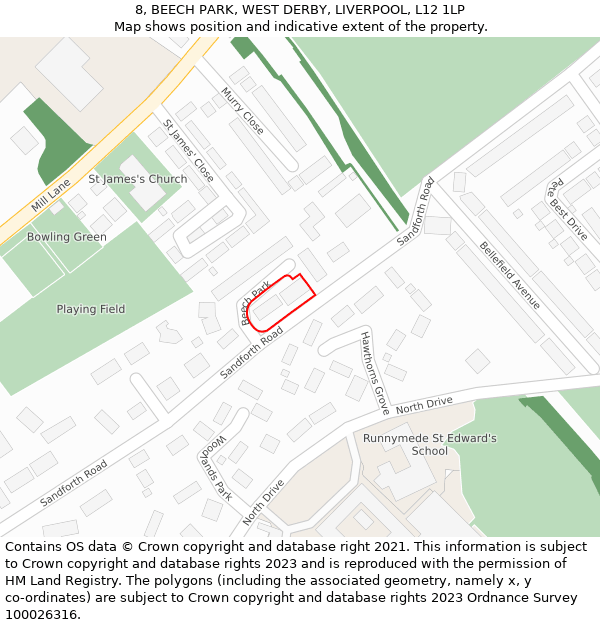 8, BEECH PARK, WEST DERBY, LIVERPOOL, L12 1LP: Location map and indicative extent of plot