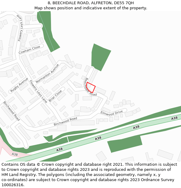 8, BEECHDALE ROAD, ALFRETON, DE55 7QH: Location map and indicative extent of plot