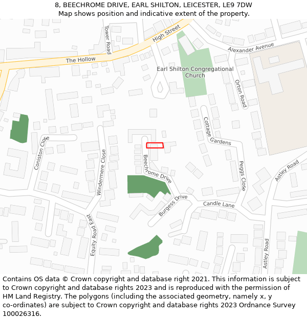 8, BEECHROME DRIVE, EARL SHILTON, LEICESTER, LE9 7DW: Location map and indicative extent of plot