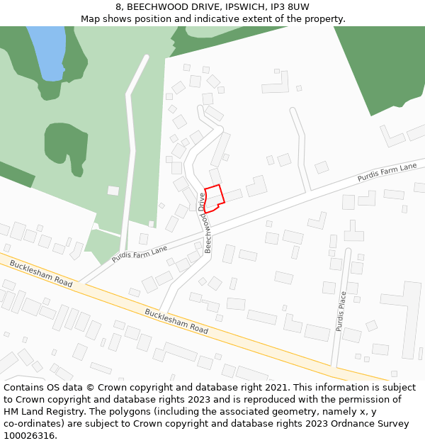 8, BEECHWOOD DRIVE, IPSWICH, IP3 8UW: Location map and indicative extent of plot