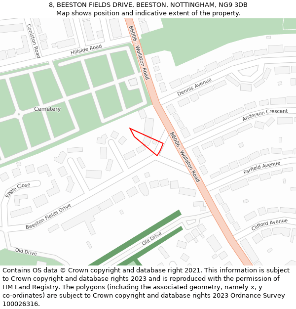 8, BEESTON FIELDS DRIVE, BEESTON, NOTTINGHAM, NG9 3DB: Location map and indicative extent of plot