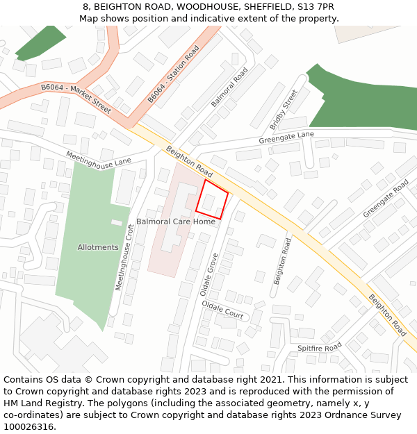 8, BEIGHTON ROAD, WOODHOUSE, SHEFFIELD, S13 7PR: Location map and indicative extent of plot