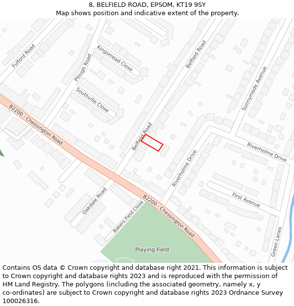 8, BELFIELD ROAD, EPSOM, KT19 9SY: Location map and indicative extent of plot