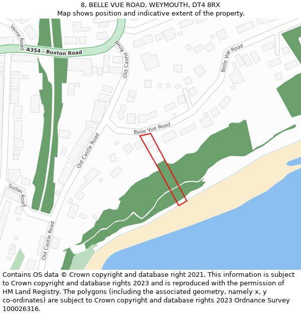 8, BELLE VUE ROAD, WEYMOUTH, DT4 8RX: Location map and indicative extent of plot