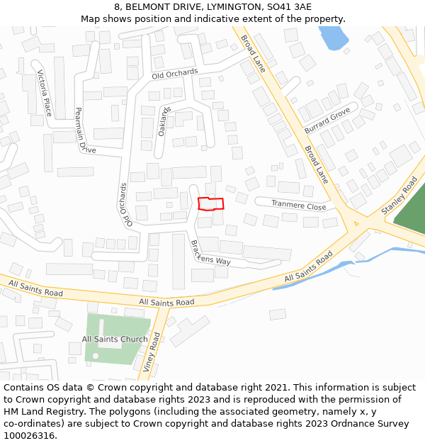 8, BELMONT DRIVE, LYMINGTON, SO41 3AE: Location map and indicative extent of plot