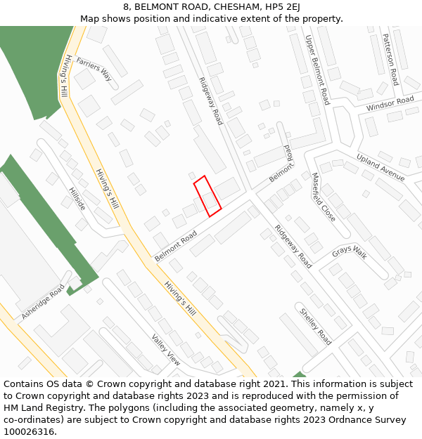 8, BELMONT ROAD, CHESHAM, HP5 2EJ: Location map and indicative extent of plot