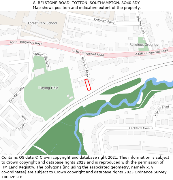 8, BELSTONE ROAD, TOTTON, SOUTHAMPTON, SO40 8DY: Location map and indicative extent of plot