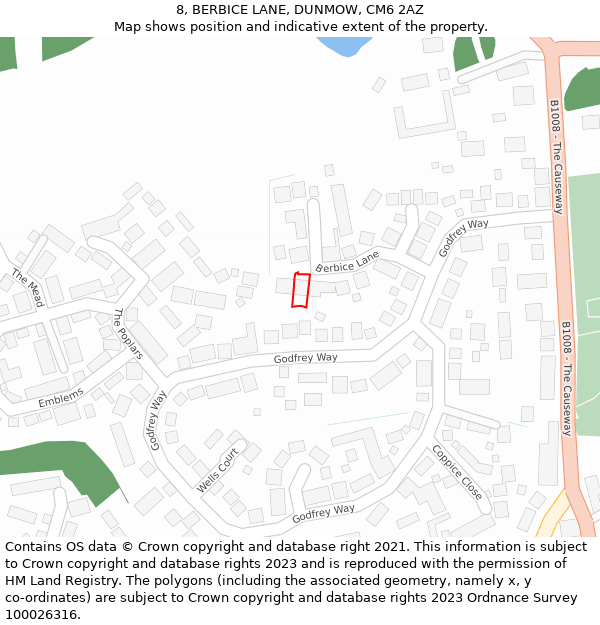 8, BERBICE LANE, DUNMOW, CM6 2AZ: Location map and indicative extent of plot