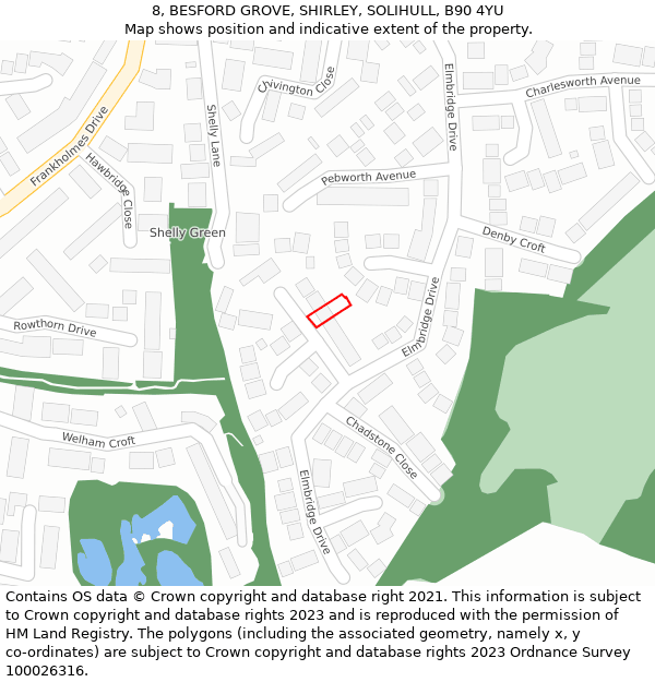 8, BESFORD GROVE, SHIRLEY, SOLIHULL, B90 4YU: Location map and indicative extent of plot