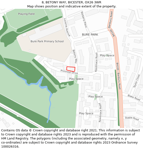 8, BETONY WAY, BICESTER, OX26 3WR: Location map and indicative extent of plot