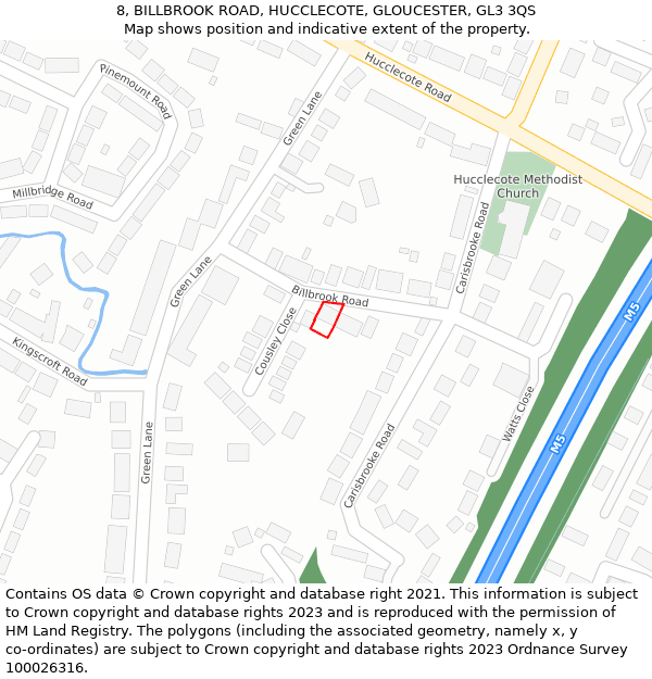 8, BILLBROOK ROAD, HUCCLECOTE, GLOUCESTER, GL3 3QS: Location map and indicative extent of plot