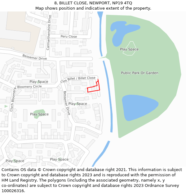 8, BILLET CLOSE, NEWPORT, NP19 4TQ: Location map and indicative extent of plot
