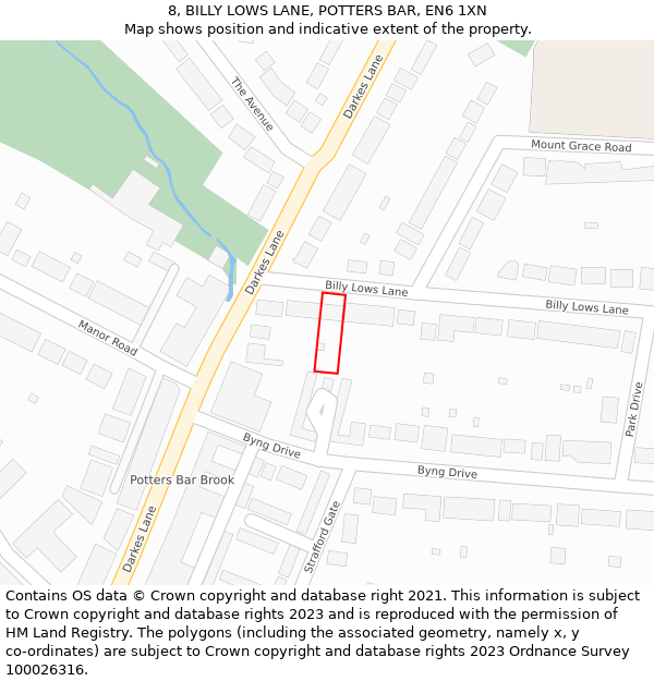 8, BILLY LOWS LANE, POTTERS BAR, EN6 1XN: Location map and indicative extent of plot