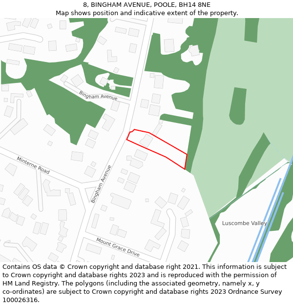 8, BINGHAM AVENUE, POOLE, BH14 8NE: Location map and indicative extent of plot