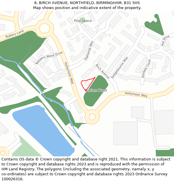 8, BIRCH AVENUE, NORTHFIELD, BIRMINGHAM, B31 5HS: Location map and indicative extent of plot