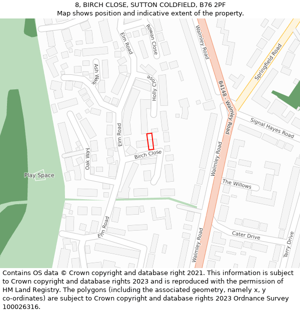 8, BIRCH CLOSE, SUTTON COLDFIELD, B76 2PF: Location map and indicative extent of plot