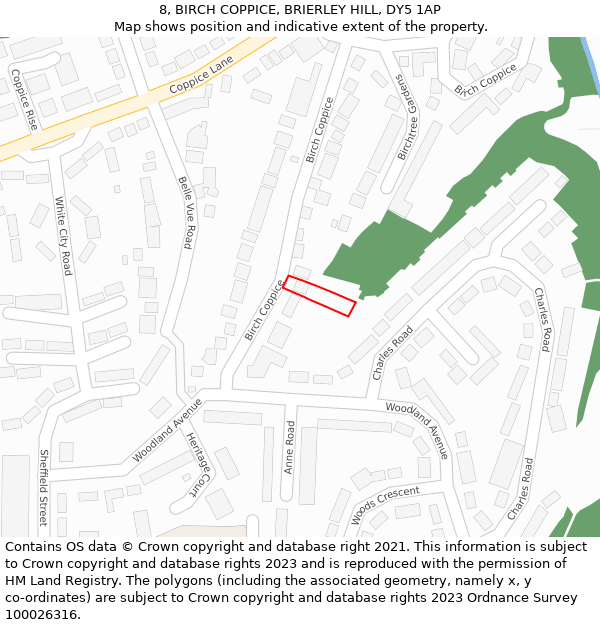 8, BIRCH COPPICE, BRIERLEY HILL, DY5 1AP: Location map and indicative extent of plot