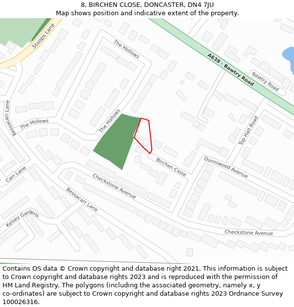 8, BIRCHEN CLOSE, DONCASTER, DN4 7JU: Location map and indicative extent of plot