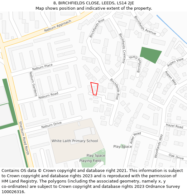 8, BIRCHFIELDS CLOSE, LEEDS, LS14 2JE: Location map and indicative extent of plot