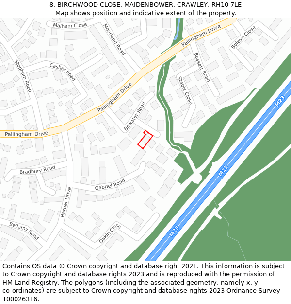 8, BIRCHWOOD CLOSE, MAIDENBOWER, CRAWLEY, RH10 7LE: Location map and indicative extent of plot