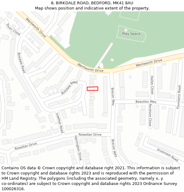 8, BIRKDALE ROAD, BEDFORD, MK41 8AU: Location map and indicative extent of plot
