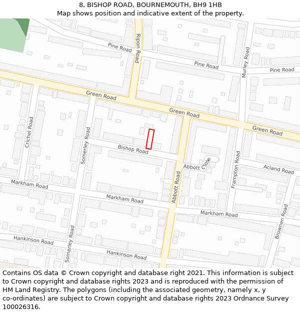 8, BISHOP ROAD, BOURNEMOUTH, BH9 1HB: Location map and indicative extent of plot