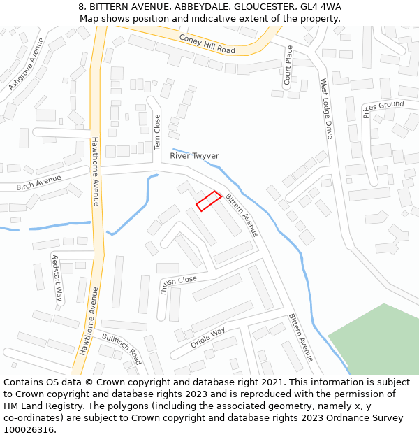 8, BITTERN AVENUE, ABBEYDALE, GLOUCESTER, GL4 4WA: Location map and indicative extent of plot