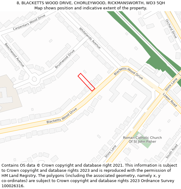 8, BLACKETTS WOOD DRIVE, CHORLEYWOOD, RICKMANSWORTH, WD3 5QH: Location map and indicative extent of plot