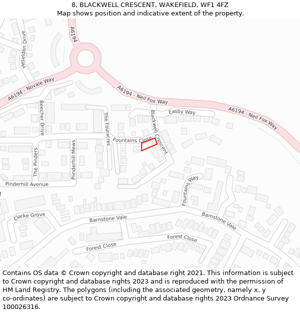 8, BLACKWELL CRESCENT, WAKEFIELD, WF1 4FZ: Location map and indicative extent of plot