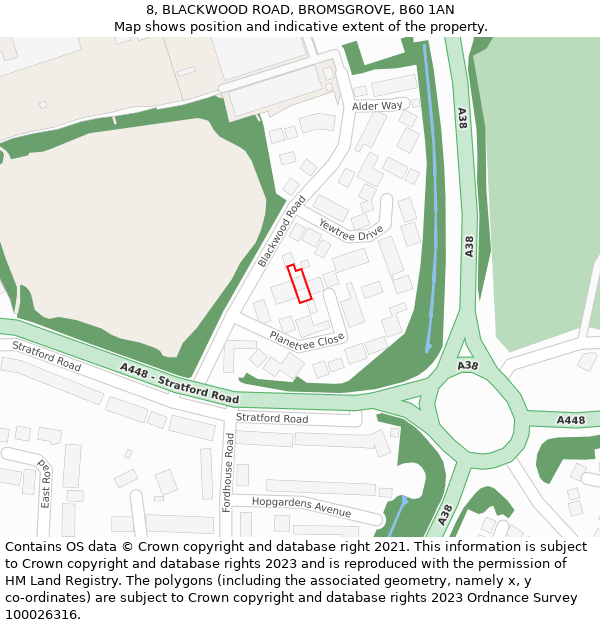 8, BLACKWOOD ROAD, BROMSGROVE, B60 1AN: Location map and indicative extent of plot