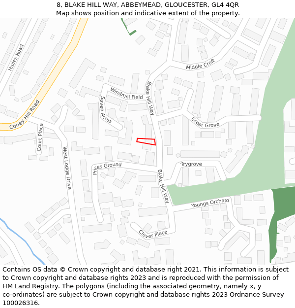 8, BLAKE HILL WAY, ABBEYMEAD, GLOUCESTER, GL4 4QR: Location map and indicative extent of plot