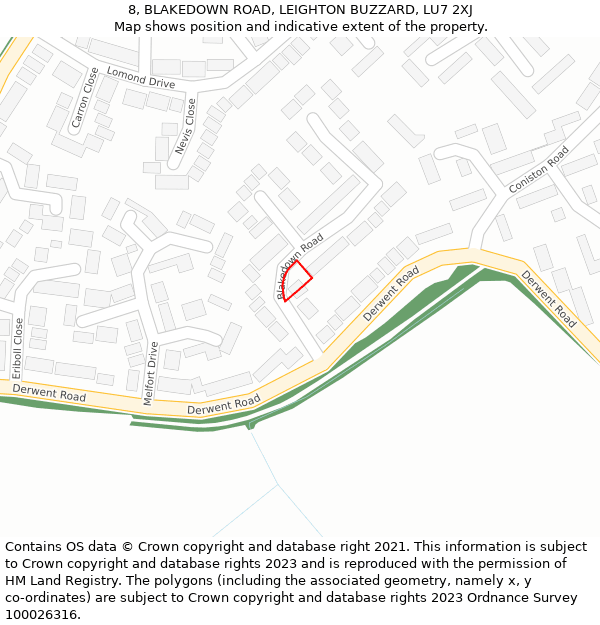 8, BLAKEDOWN ROAD, LEIGHTON BUZZARD, LU7 2XJ: Location map and indicative extent of plot