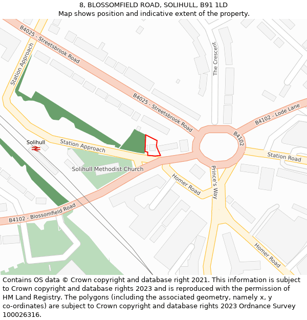 8, BLOSSOMFIELD ROAD, SOLIHULL, B91 1LD: Location map and indicative extent of plot