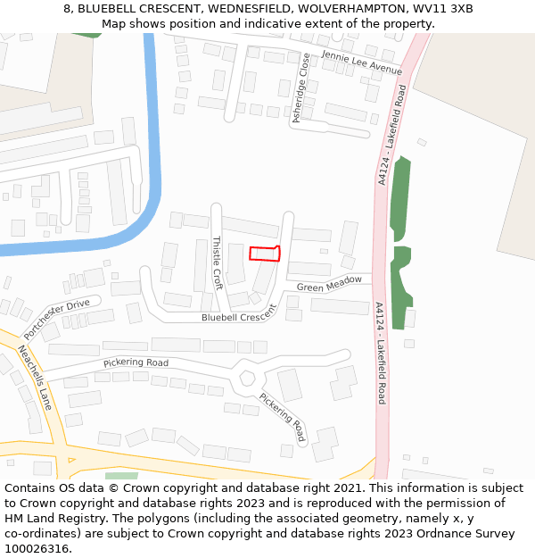 8, BLUEBELL CRESCENT, WEDNESFIELD, WOLVERHAMPTON, WV11 3XB: Location map and indicative extent of plot