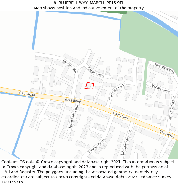 8, BLUEBELL WAY, MARCH, PE15 9TL: Location map and indicative extent of plot