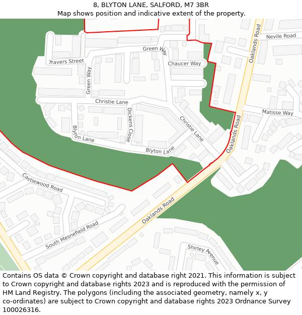 8, BLYTON LANE, SALFORD, M7 3BR: Location map and indicative extent of plot