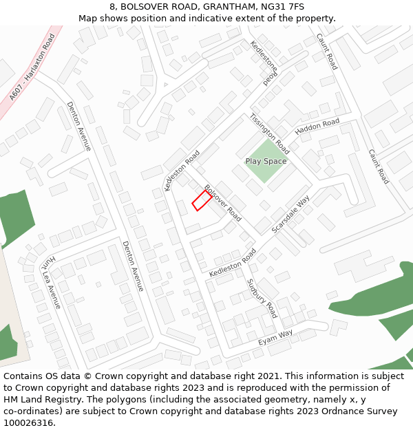 8, BOLSOVER ROAD, GRANTHAM, NG31 7FS: Location map and indicative extent of plot