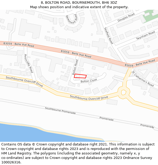 8, BOLTON ROAD, BOURNEMOUTH, BH6 3DZ: Location map and indicative extent of plot