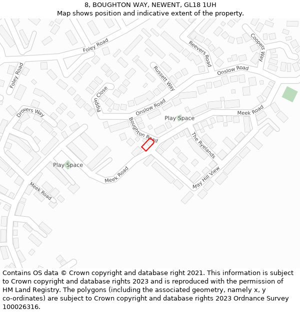 8, BOUGHTON WAY, NEWENT, GL18 1UH: Location map and indicative extent of plot