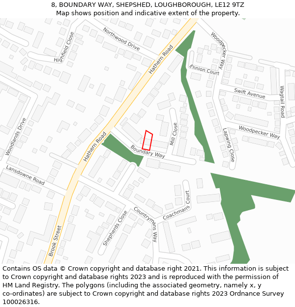 8, BOUNDARY WAY, SHEPSHED, LOUGHBOROUGH, LE12 9TZ: Location map and indicative extent of plot