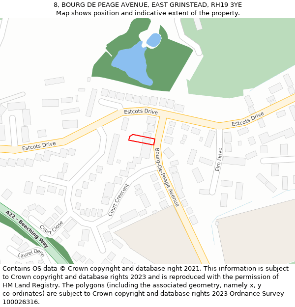 8, BOURG DE PEAGE AVENUE, EAST GRINSTEAD, RH19 3YE: Location map and indicative extent of plot