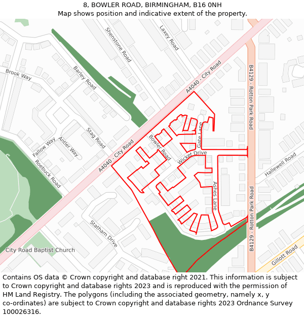 8, BOWLER ROAD, BIRMINGHAM, B16 0NH: Location map and indicative extent of plot