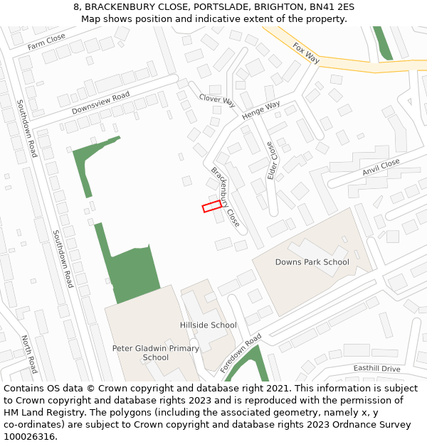 8, BRACKENBURY CLOSE, PORTSLADE, BRIGHTON, BN41 2ES: Location map and indicative extent of plot