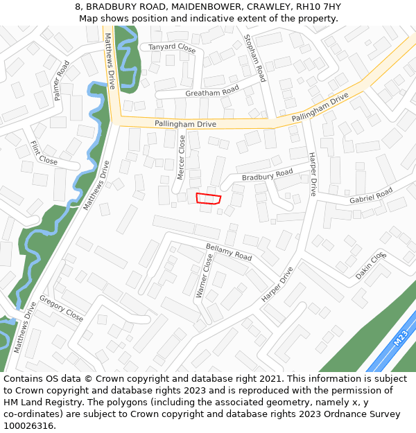 8, BRADBURY ROAD, MAIDENBOWER, CRAWLEY, RH10 7HY: Location map and indicative extent of plot