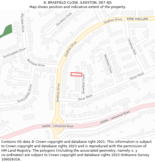 8, BRAEFIELD CLOSE, ILKESTON, DE7 4JS: Location map and indicative extent of plot