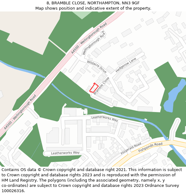 8, BRAMBLE CLOSE, NORTHAMPTON, NN3 9GF: Location map and indicative extent of plot